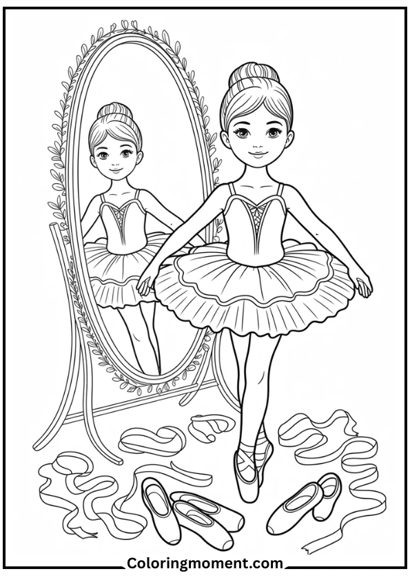 Ballerina Girl Dancing in Mirror