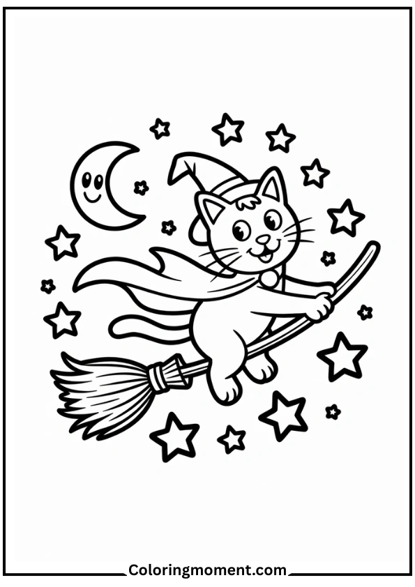 Cat Riding a Broomstick