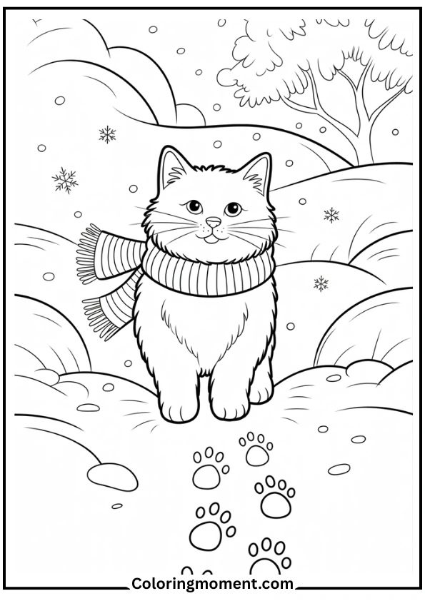 Cat with a Scarf in the Snow