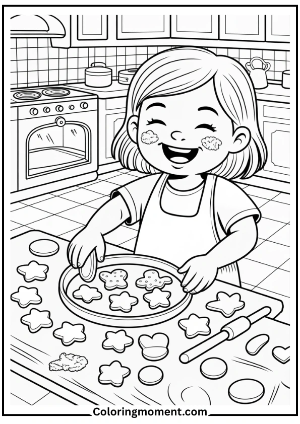 Girl Baking Cookies in Kitchen