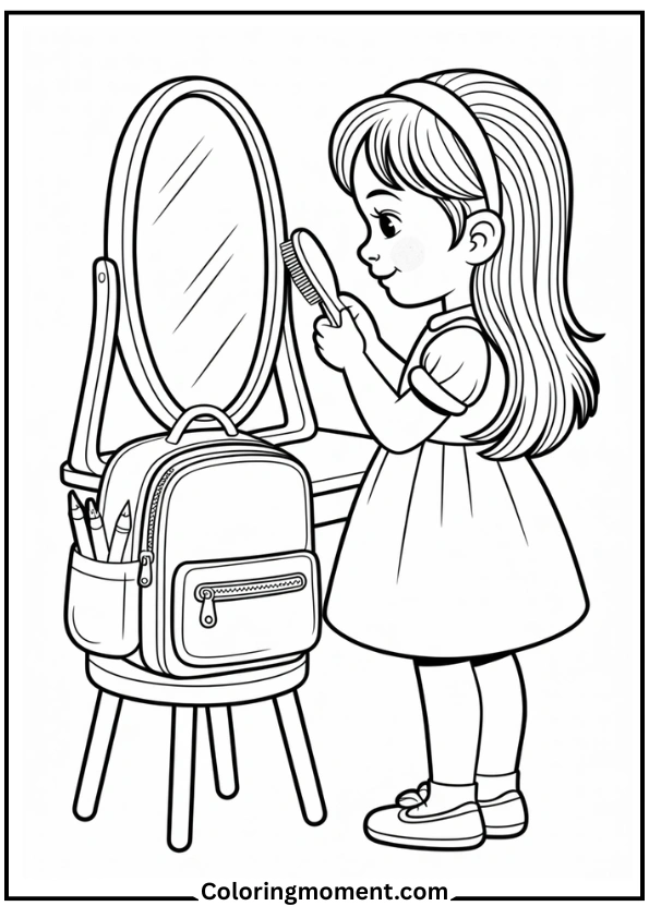 Girl Brushing Hair Before School