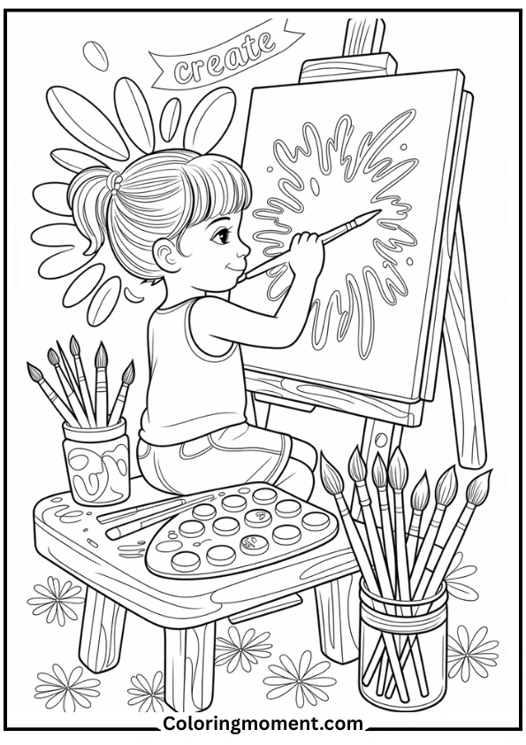 Girl Painting on Canvas