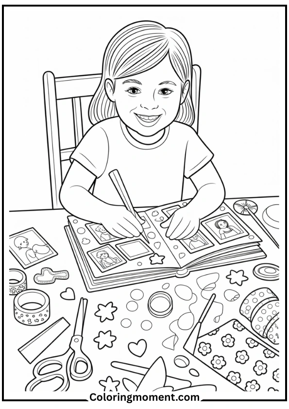 Girl Scrapbooking at Table