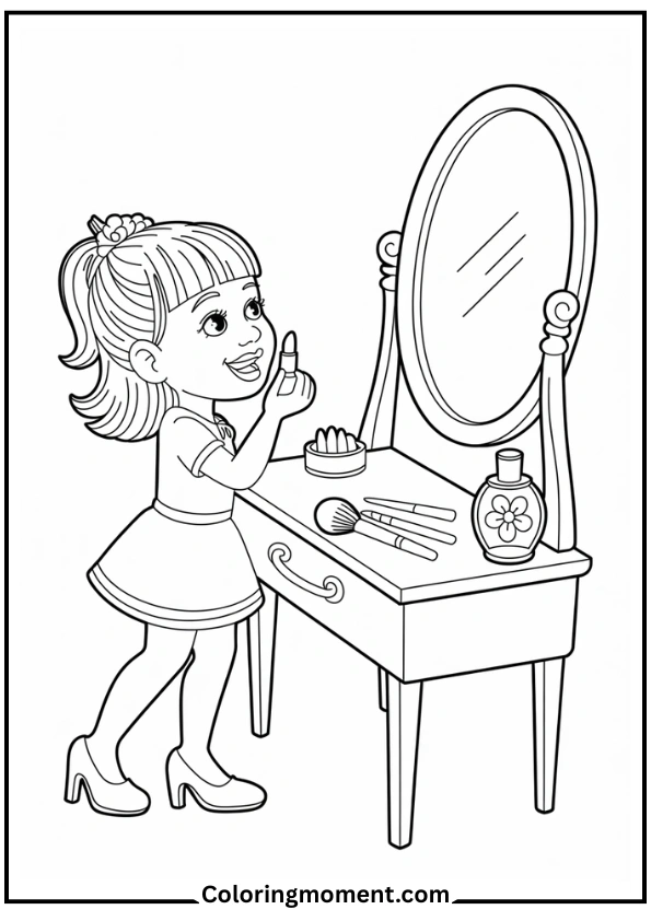 Girl Trying On Mom’s Heels and Lipstick