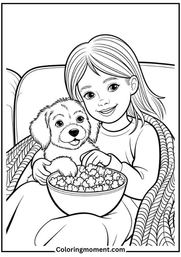 Girl and Puppy Watching Movie