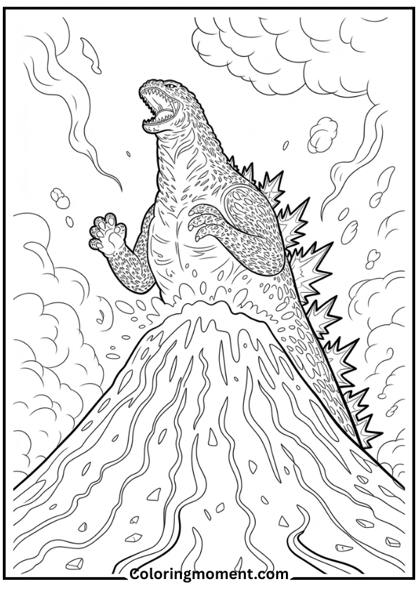 Godzilla Roaring on a Volcano