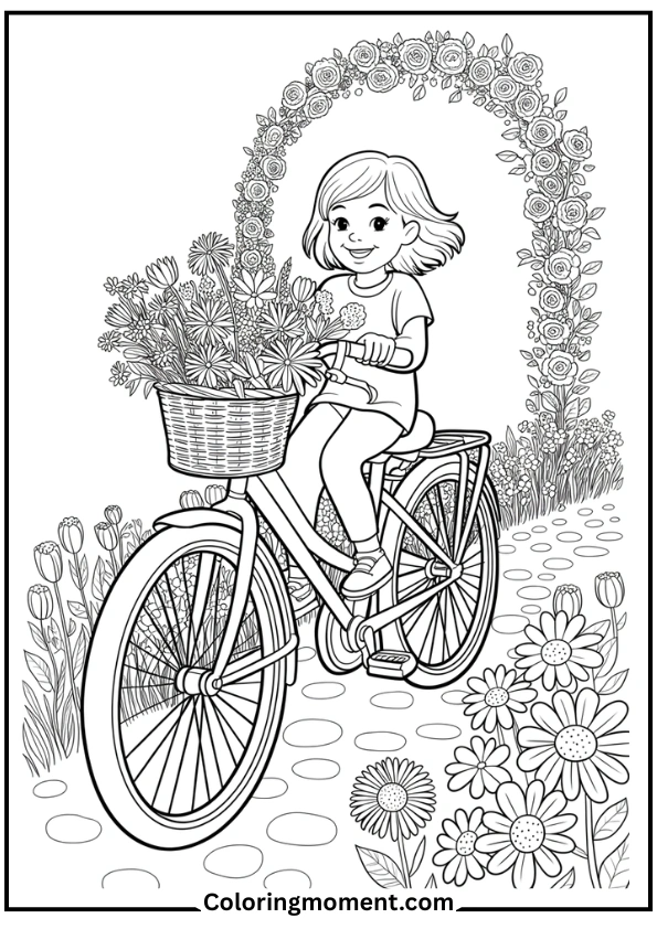 Girl Riding Bike with Flower