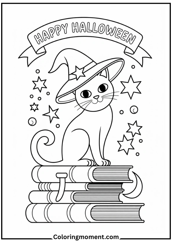 Magical Cat with a Witch Hat