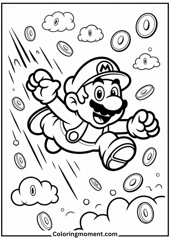 Mario in a Tanooki Suit Flying