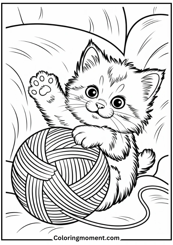 Playful Kitten with a Ball of Yarn