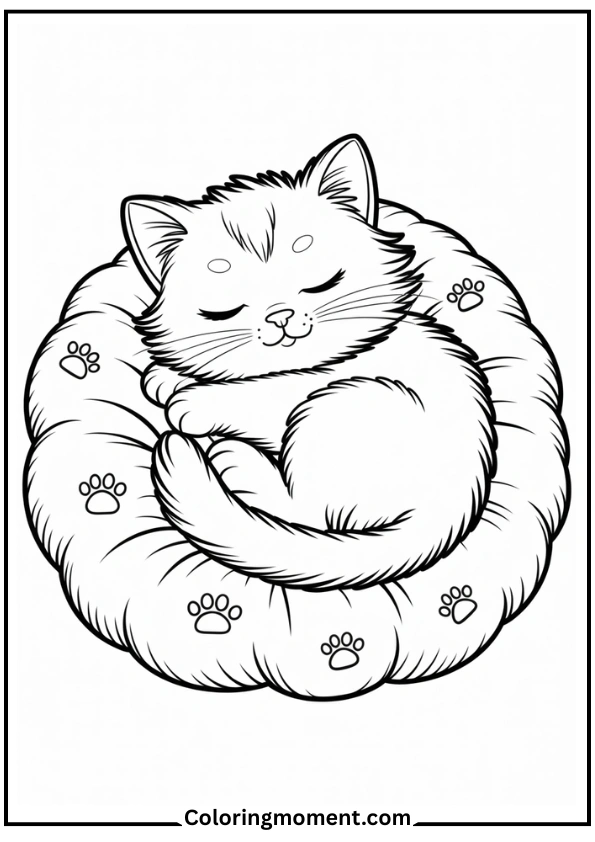 Sleeping Cat on a Pillow