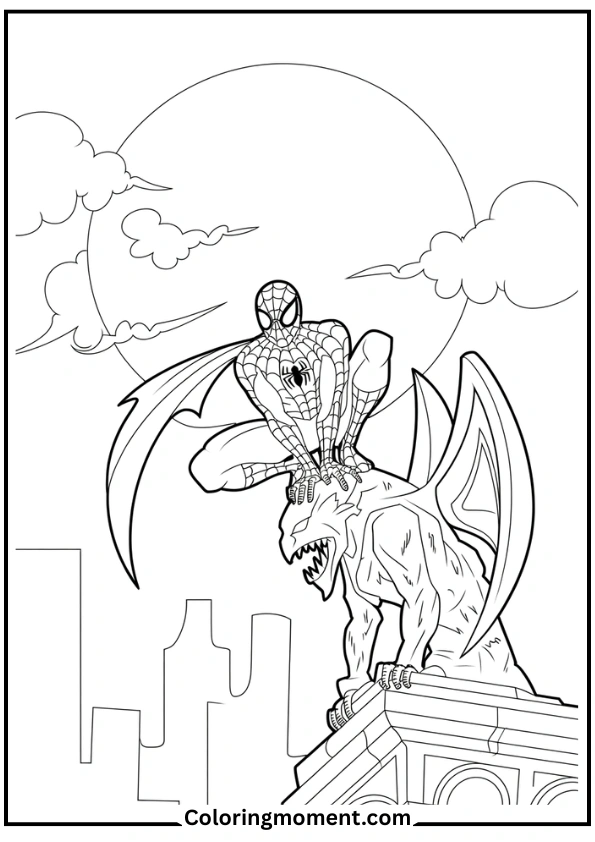 Spider-Man Standing on Gargoyle