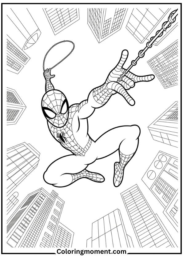 Spider-Man Swinging Through City