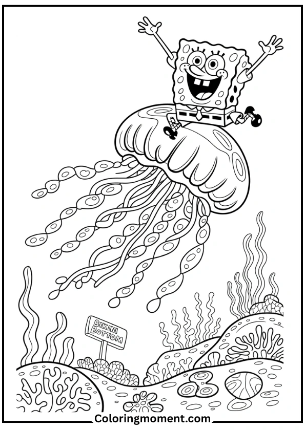 SpongeBob Riding a Jellyfish