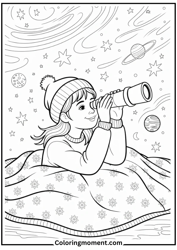 Stargazing Girl with Telescope