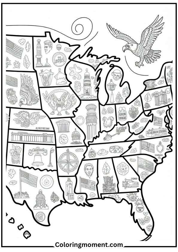 USA Map of Patriotic Icons