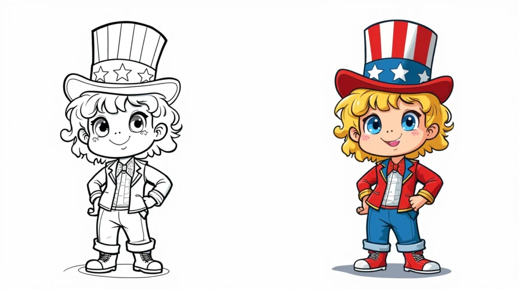 PATRIOTIC KID COLORING PAGES
