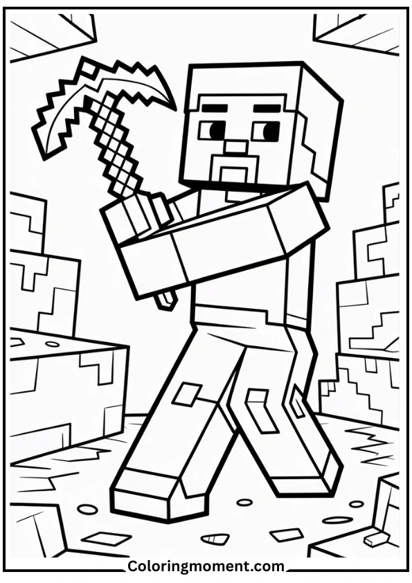 Alex Exploring a Cave Coloring Page