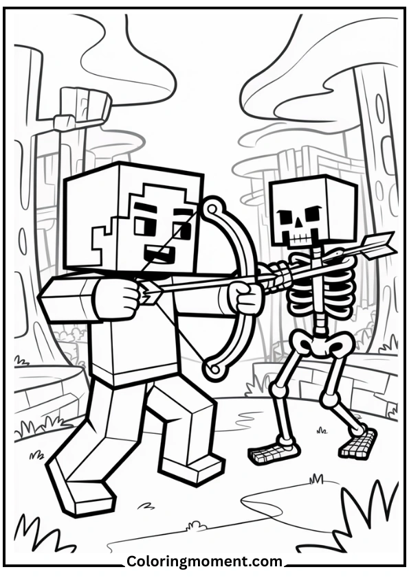 Alex Fighting a Skeleton Coloring Page