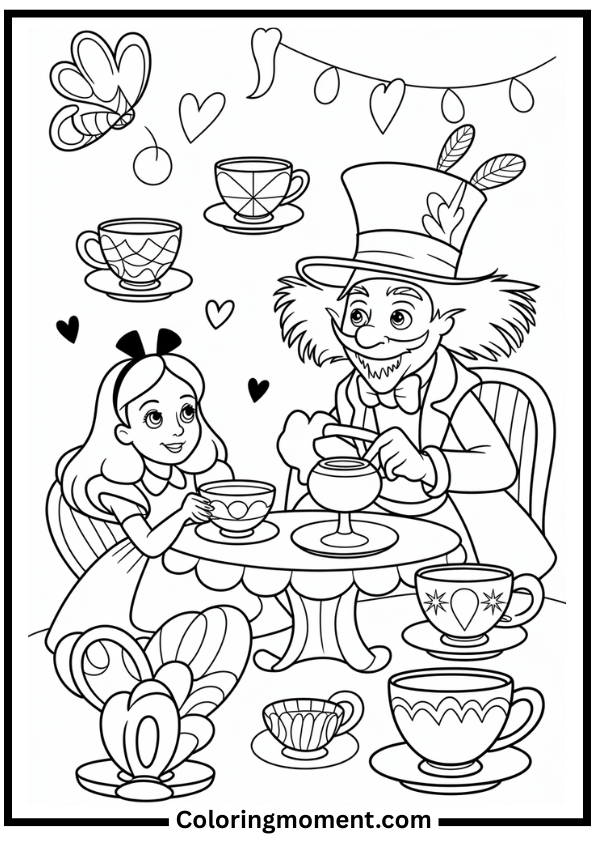 Alice Tea Party Coloring Page