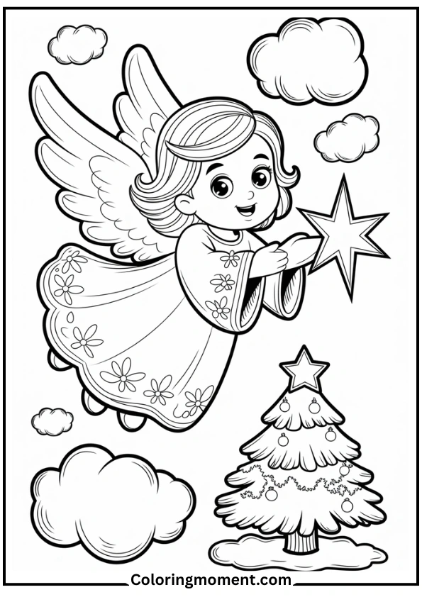 Angel holding a star above the clouds