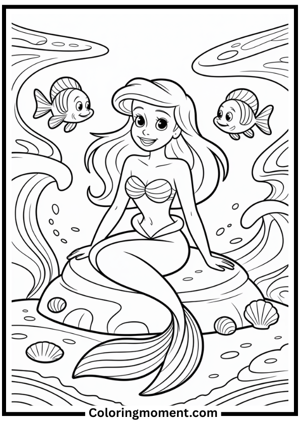 Ariel by the Ocean Coloring Page