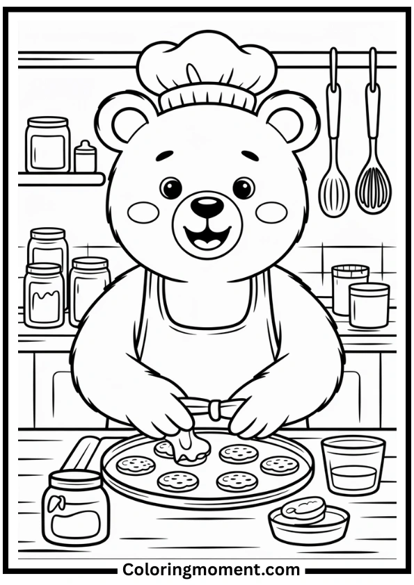 Bear Baking Cookies Coloring Page
