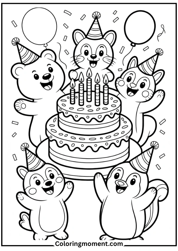 Birthday Cake with Party Animals