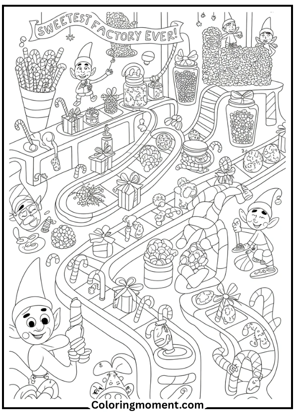 Candy cane factory run by elves