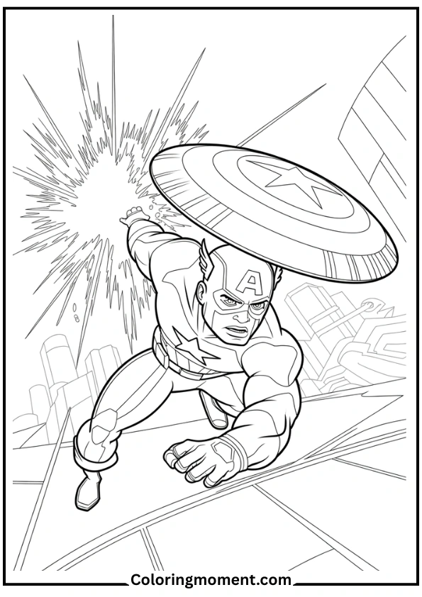Captain America Defending with His Shield