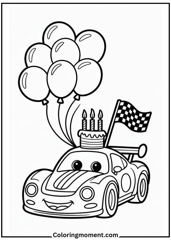 Car-Themed Birthday Coloring Page