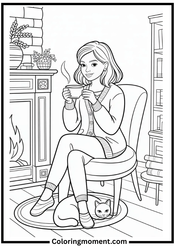 Cardigan Cottagecore Coloring Page