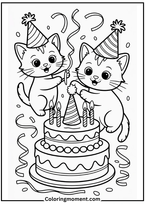 Cat Party Coloring Page