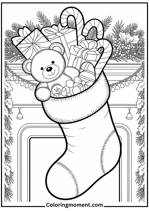 Christmas stocking hanging from a fireplace