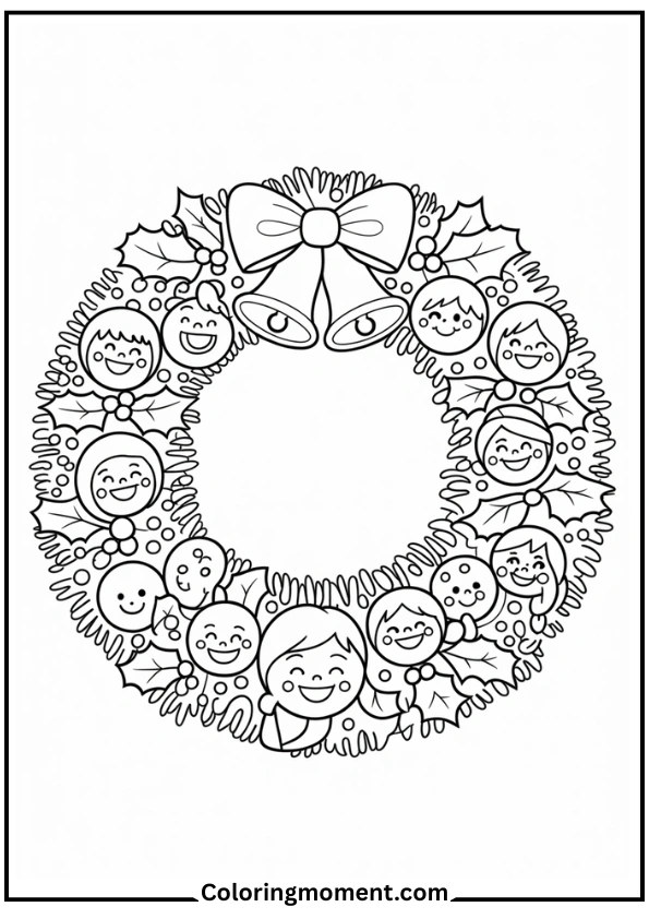 Christmas wreath with bows and faces