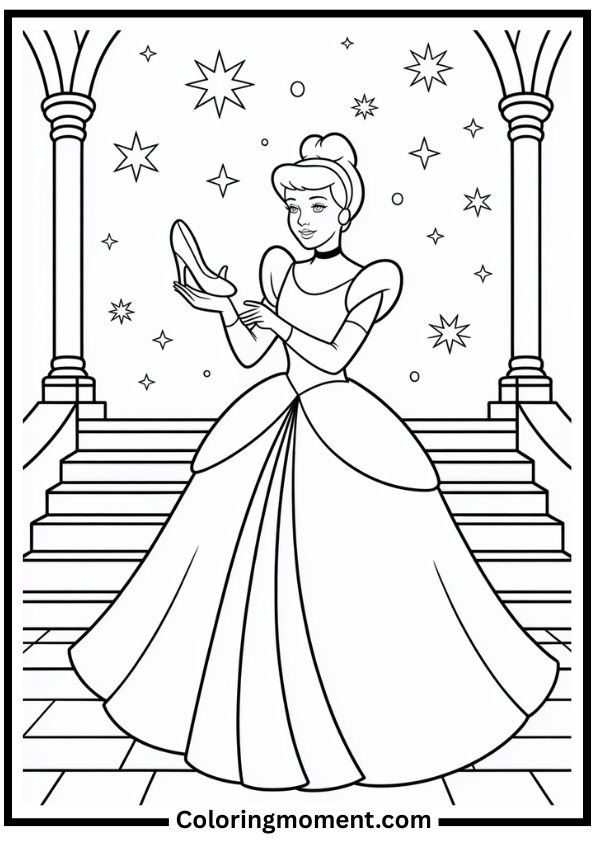 Cinderella with Glass Slipper Coloring Page