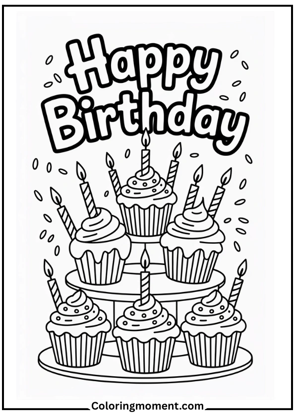 Cupcake Tower Coloring Page