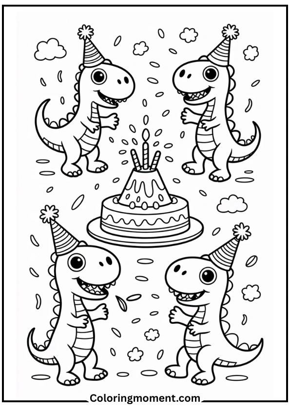 Dinosaur Birthday Bash Coloring Page