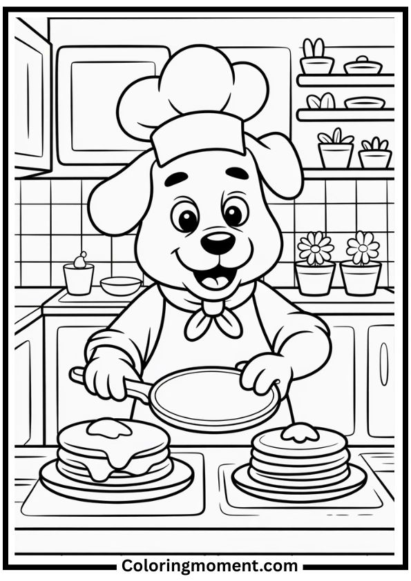 Dog Chef Flipping Pancakes Coloring Page