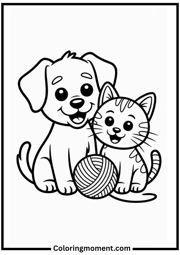 Dog and Cat Friends Coloring Page