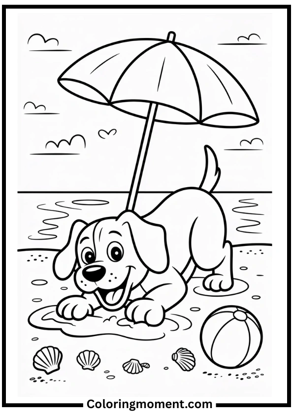 Dog at the Beach Coloring Page