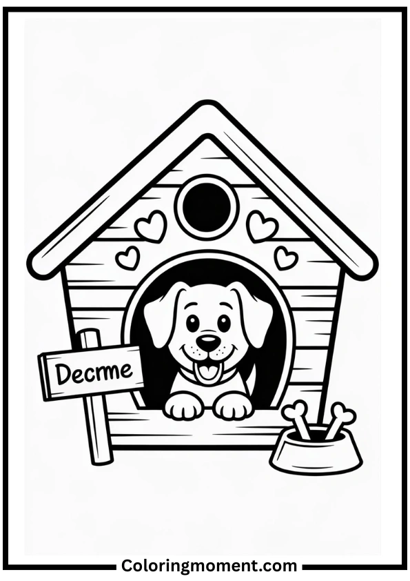 Dog in a Doghouse Coloring Page