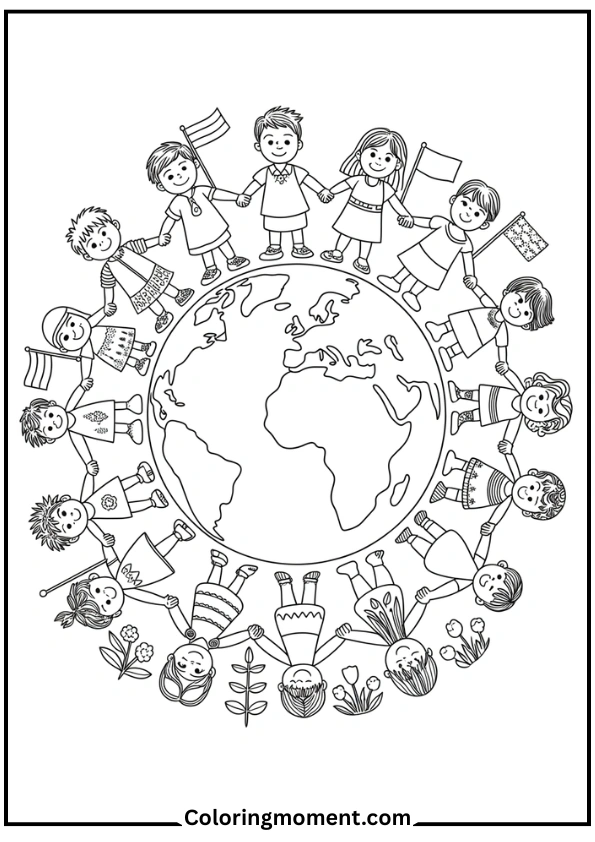 Earth Surrounded by Children Holding Hands