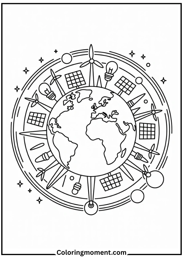 Earth Surrounded by Clean Energy Icons