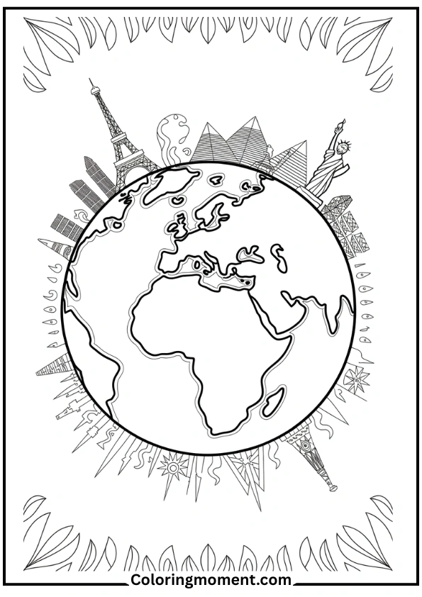 Earth Surrounded by Famous Landmarks