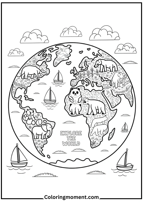 Earth with Animals from All Continents
