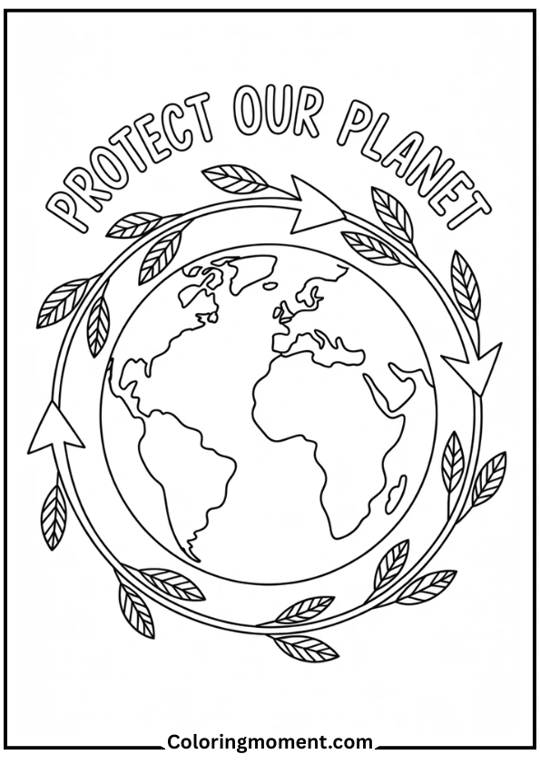 Earth with Recycling Symbols and Leaves