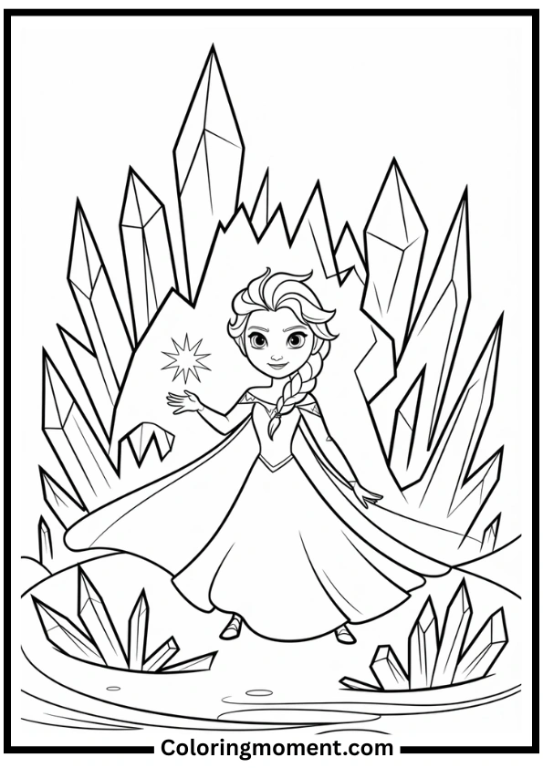 Elsa Creating Ice Castle Coloring Page