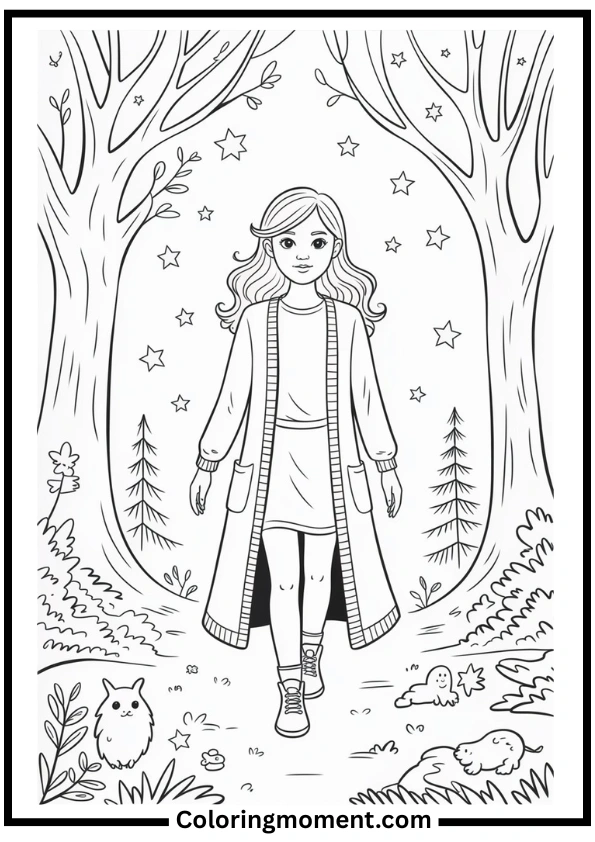 Folklore Forest Scene Coloring Page