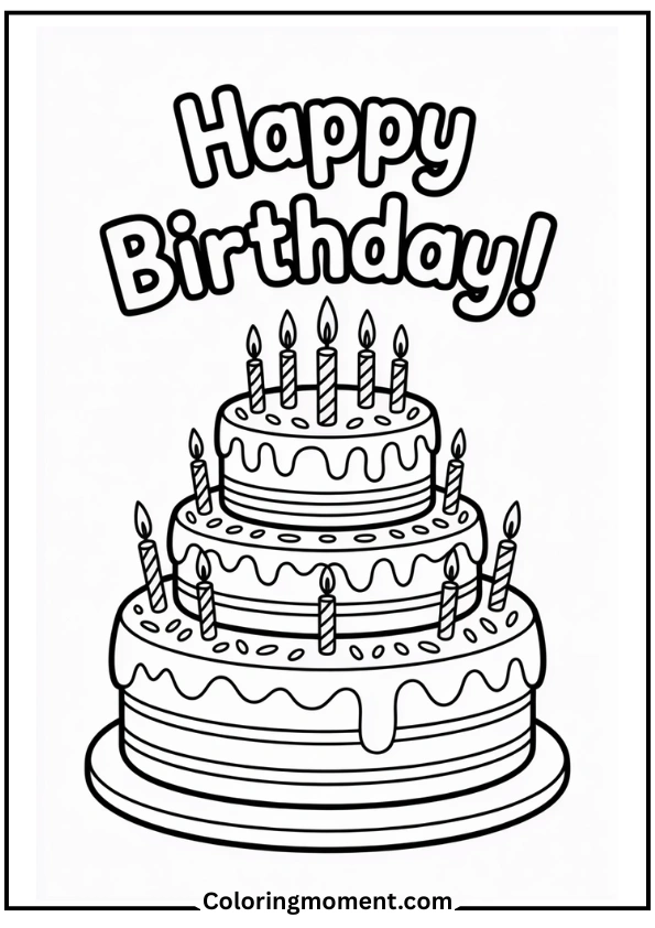 Giant Birthday Cake Coloring Page